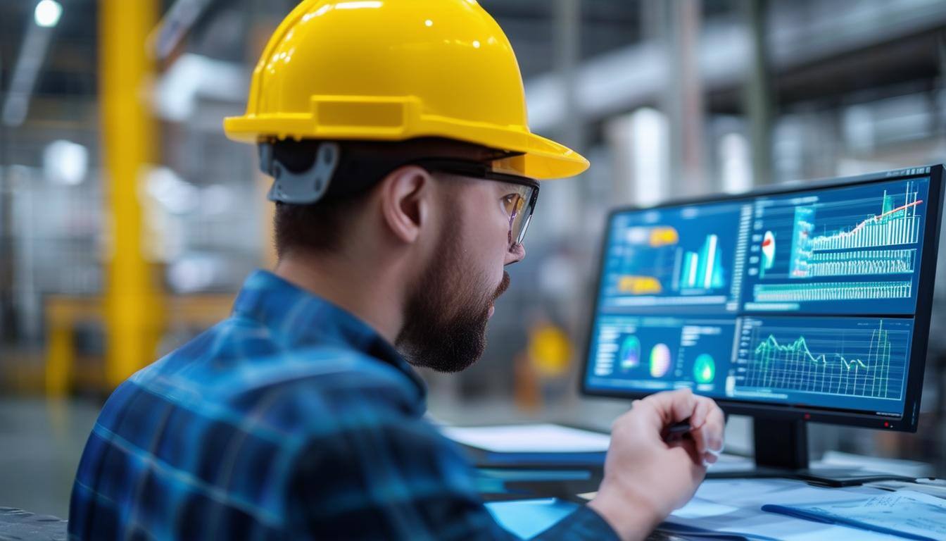 employee looking at manufacturing analytics