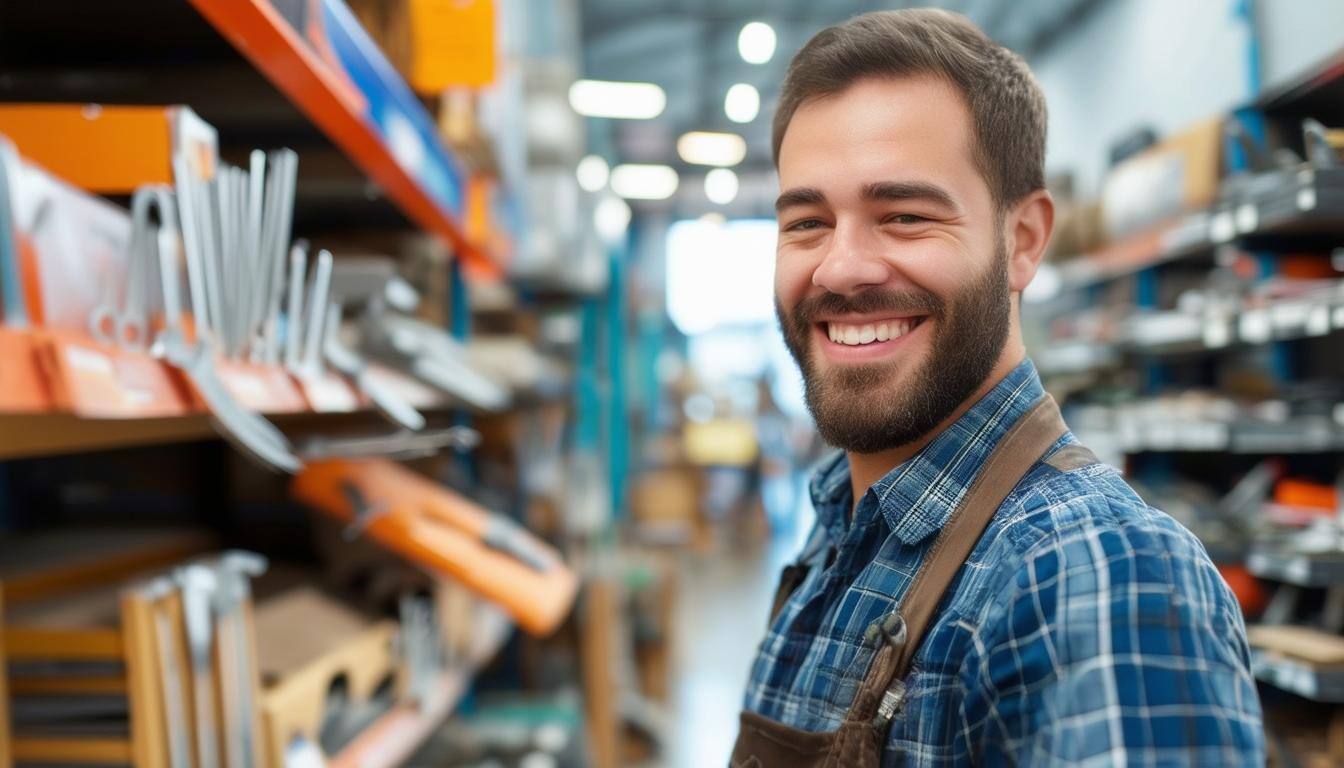 happy customer in hardware store