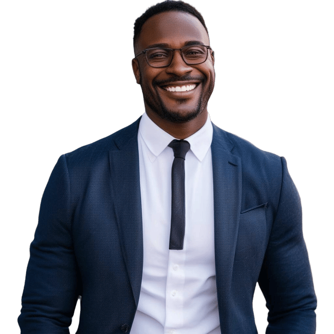 professionally dressed african male american smiling